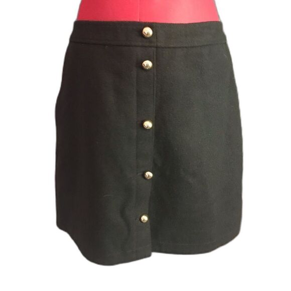 LOFT Mini-Skirt Women's Size 10 Black A-Line Wool Gold Button Pockets NWT - Picture 7 of 9